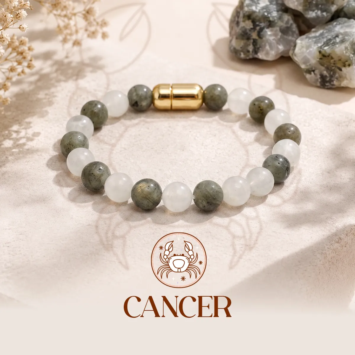 Cancer Crystal Bracelet with FREE Raw Selenite Charging Plate
